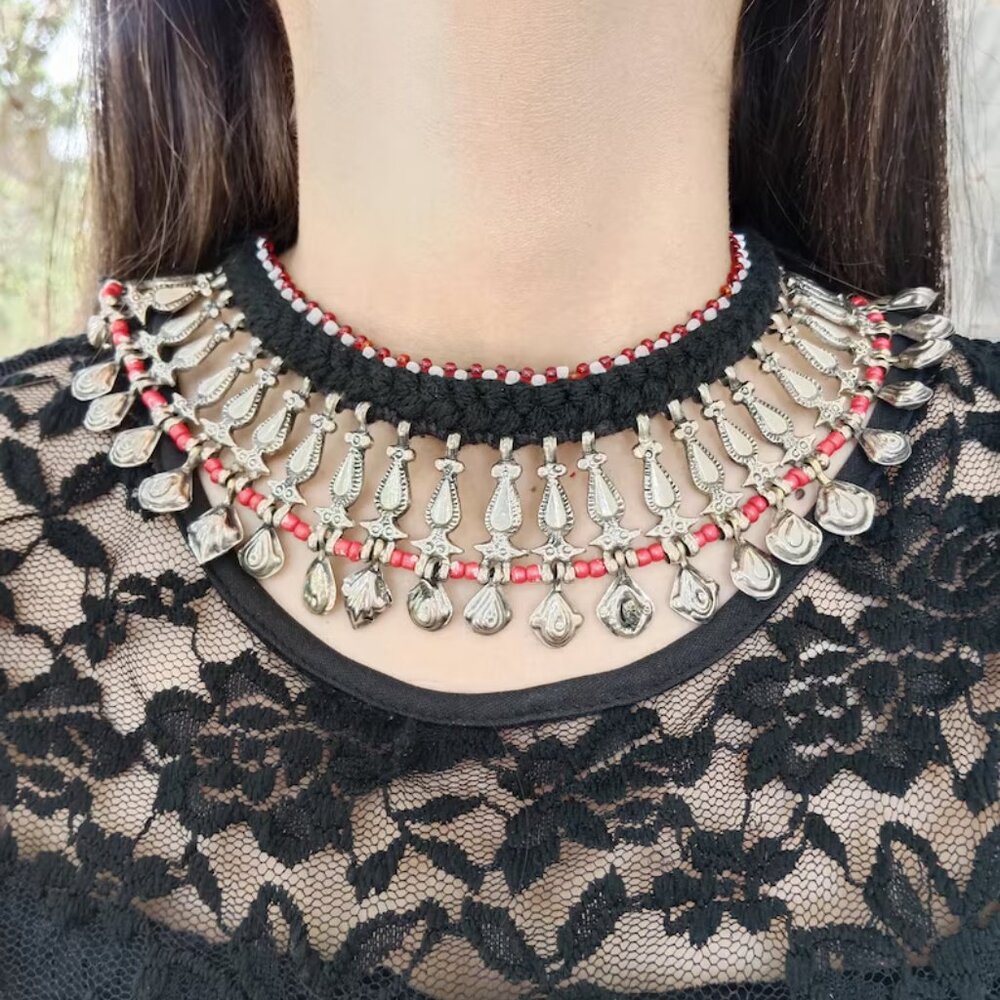 Handcrafted Kuchi Choker Necklace: Afghan Ethnic Jewelry